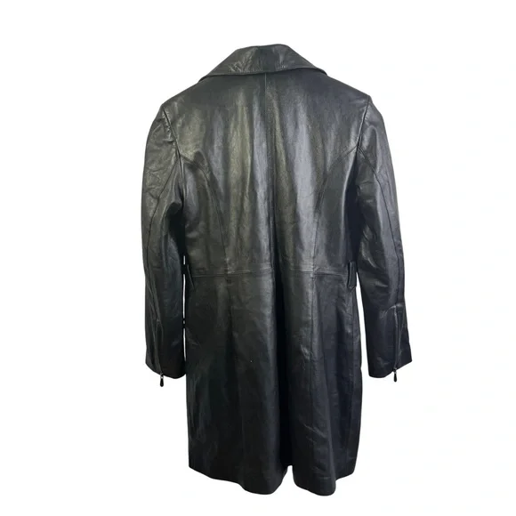 CREACIONES MALLORCA BLACK LEATHER LONG JACKET 42 WOMENS - Picture 3 of 11